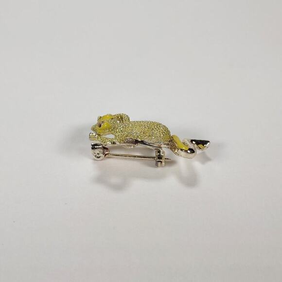 Vintage 1970's Wiggly Leg Yellow Rhinestone And Enamel Frog Brooch - Picture 5 of 6